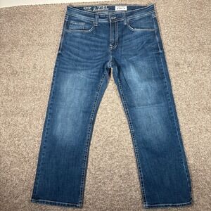 TK Axel Mens Slim Bootcut Jeans Medium Wash Blue Denim 36x30 Contrast Stitch